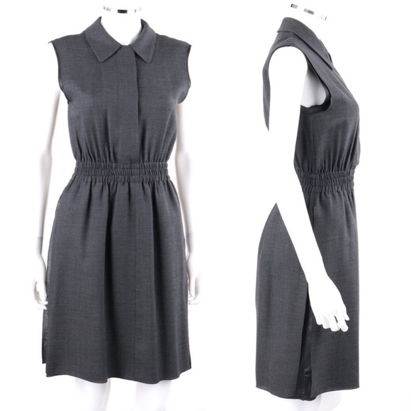 Prada Wool Grey Button Down Sleeveless Shirtdress Layered Overlay Viscose XS - Picture 2 of 7